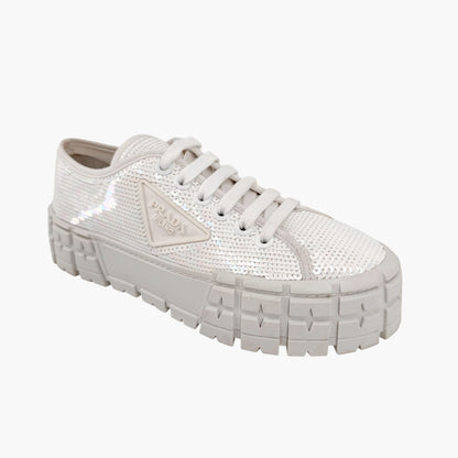 Prada Double Wheel Sequin Platform Sneakers White Size 39