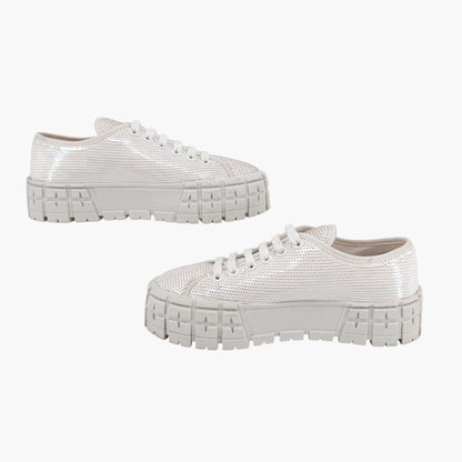 Prada Double Wheel Sequin Platform Sneakers White Size 39