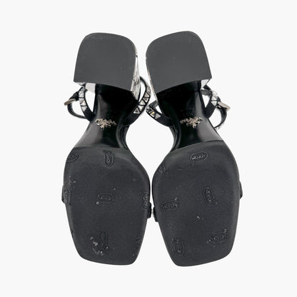 Prada Crystal Embellished Block Heel Sandals in Black Satin – Size 37.5
