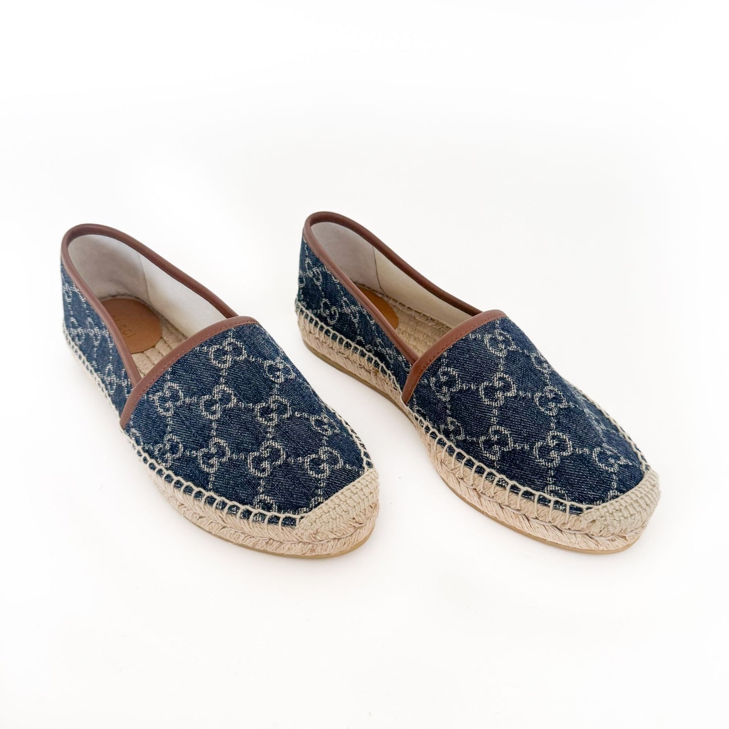 Gucci GG Monogram Espadrille Flats in Navy Blue Denim Size 37