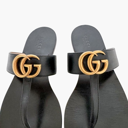 Gucci Marmont GG Thong Sandals in Black Leather Size 37.5