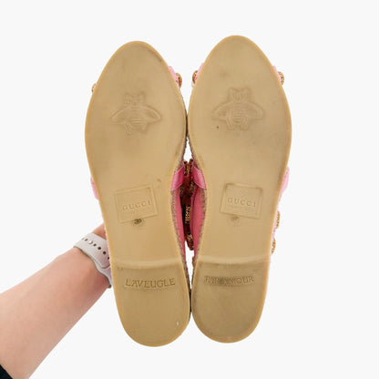 Gucci Pepita Crystal-Embellished Espadrille Flats in Pink Canvas Size 39