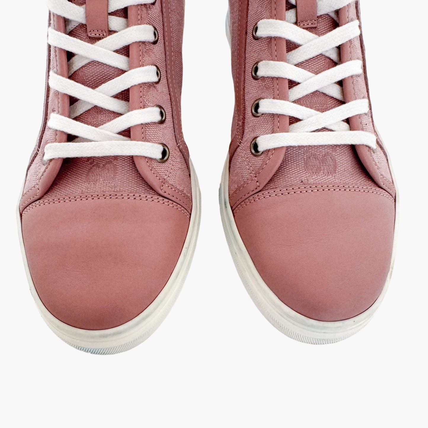 Gucci Rebel High Top Sneakers in Pink GG Monogram Canvas Size 37