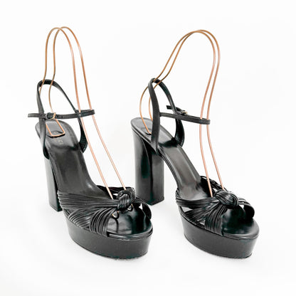 Gucci Allie Knotted Platform Sandals in Black Leather Size 40