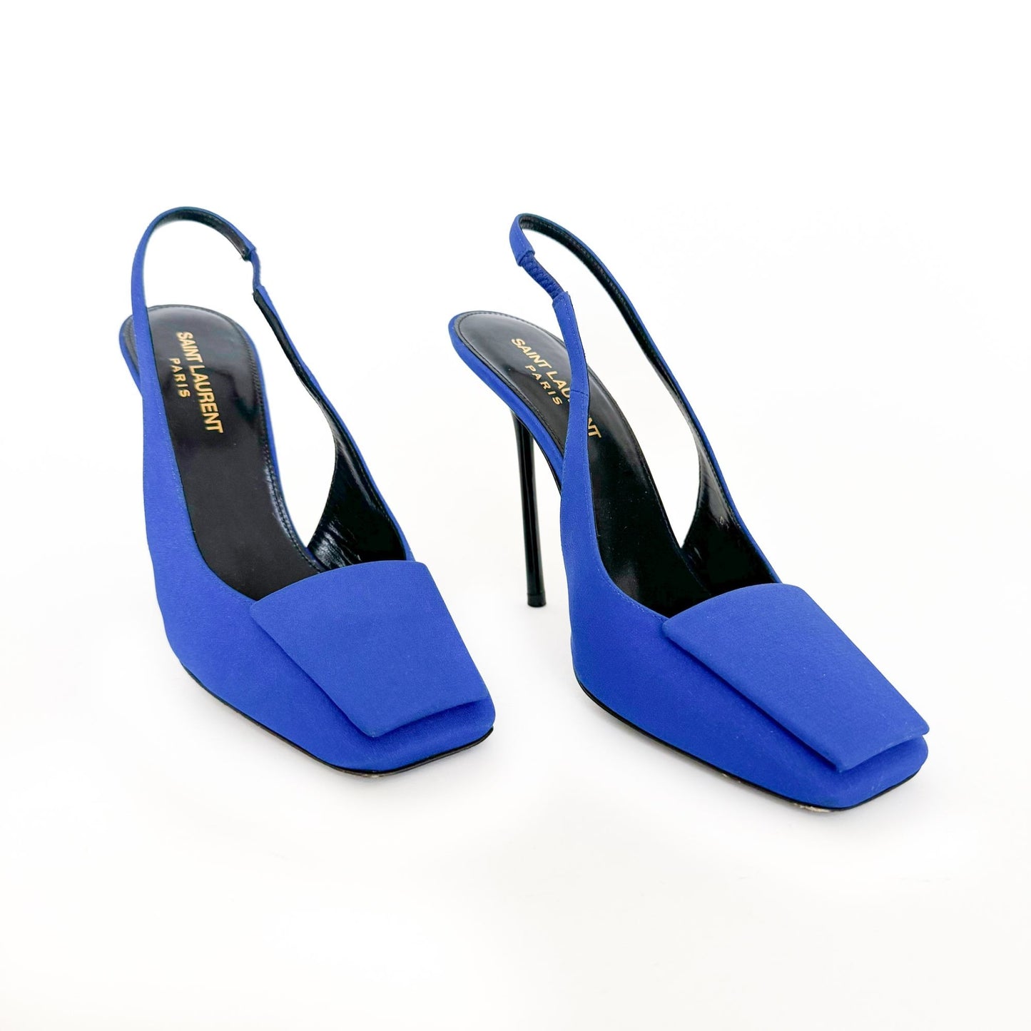 Saint Laurent Maxine Slingback Pumps in Blue Crepe De Chine Size 37.5