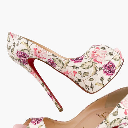 Christian Louboutin Fetish 150 Pumps in Latte Floral Watersnake and Pompadour Patent Size 37.5