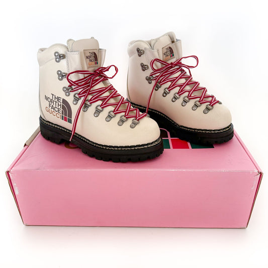 Gucci x The North Face Lace Up Hiking Boots in White/Cream Size 39