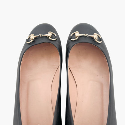 Gucci Horsebit Ballet Flat in Black Leather Size 40.5