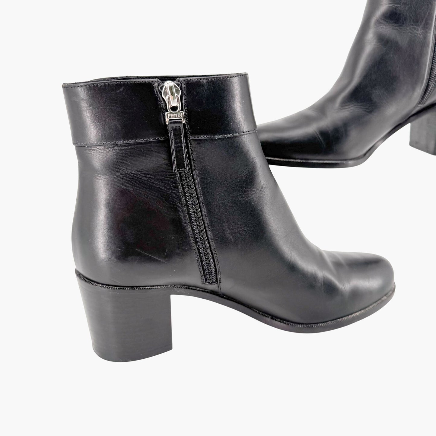 Fendi Stud Ankle Boots in Black Leather Size 38