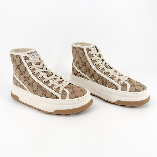 Gucci 1977 Tennis High Top Platform Sneakers in Beige GG Monogram Canvas Size 39