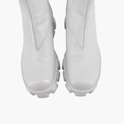 Prada Monolith Chelsea Boots in White Leather with Lug Soles – Size 37