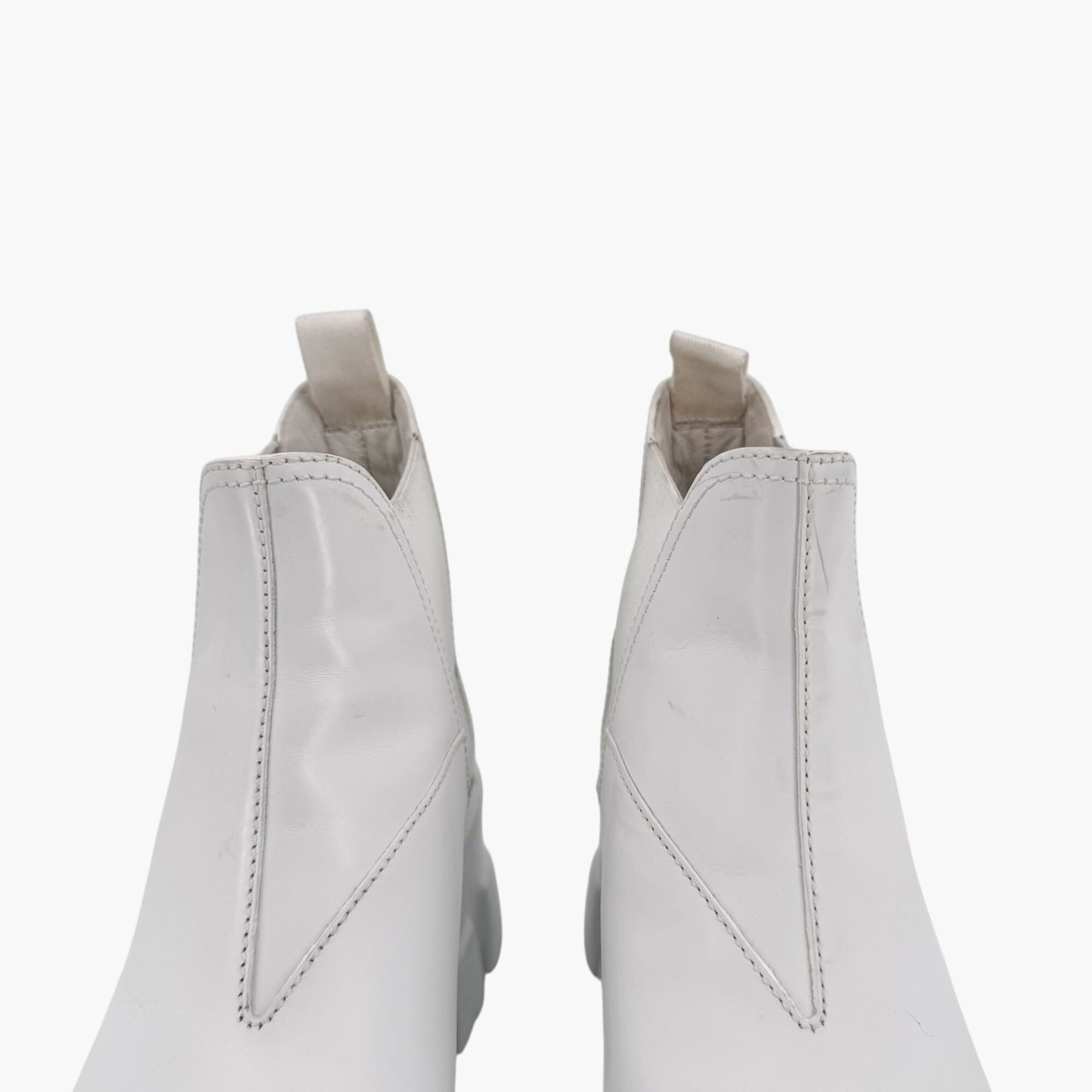 Prada Monolith Chelsea Boots in White Leather with Lug Soles – Size 37