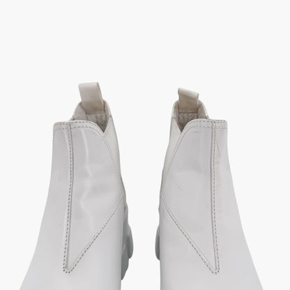Prada Monolith Chelsea Boots in White Leather with Lug Soles – Size 37