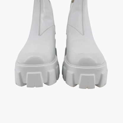 Prada Monolith Chelsea Boots in White Leather with Lug Soles – Size 37