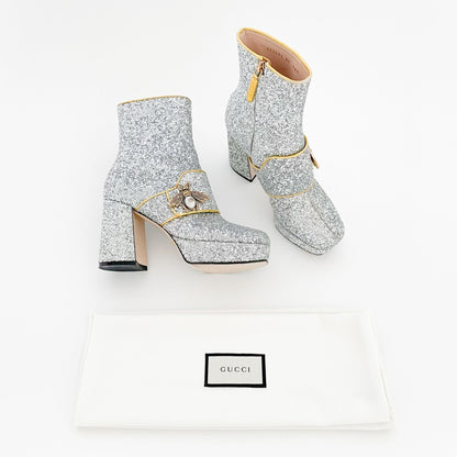 Gucci Soko Platform Ankle Boots in Silver Glitter Size 36