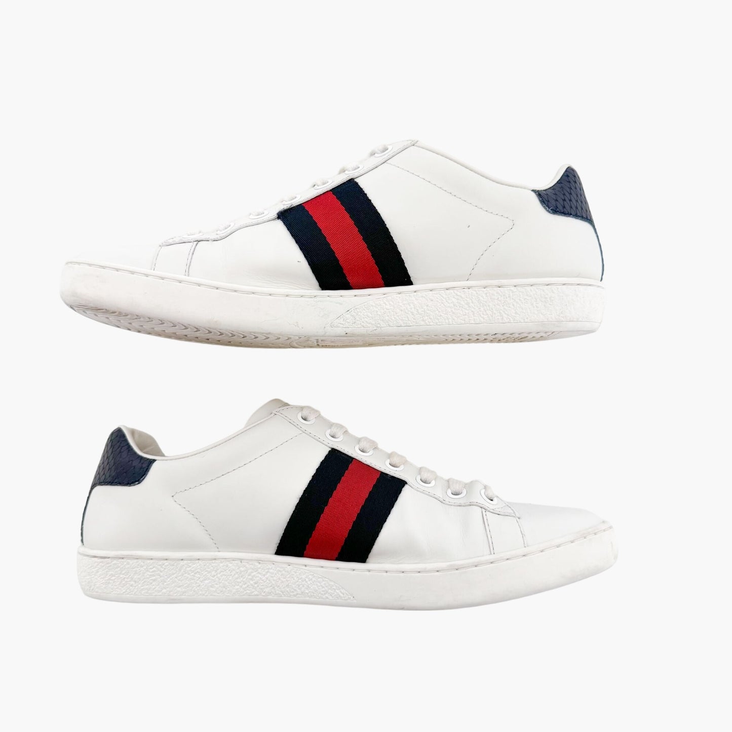 Gucci Ace Web Stripe Sneakers in White Leather Size 37.5