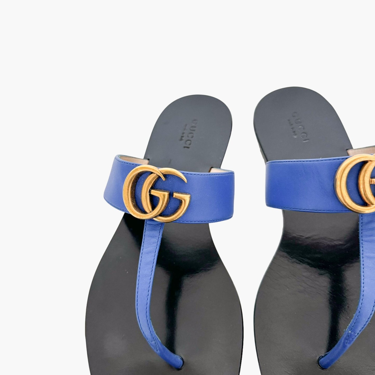 Gucci Marmont GG Thong Sandals in Electric Blue Leather Size 39