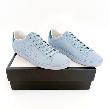 Gucci Ace GG Interlock Sneakers in Light Blue Leather Size 37.5