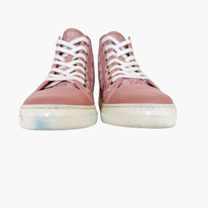 Gucci Rebel High Top Sneakers in Pink GG Monogram Canvas Size 37