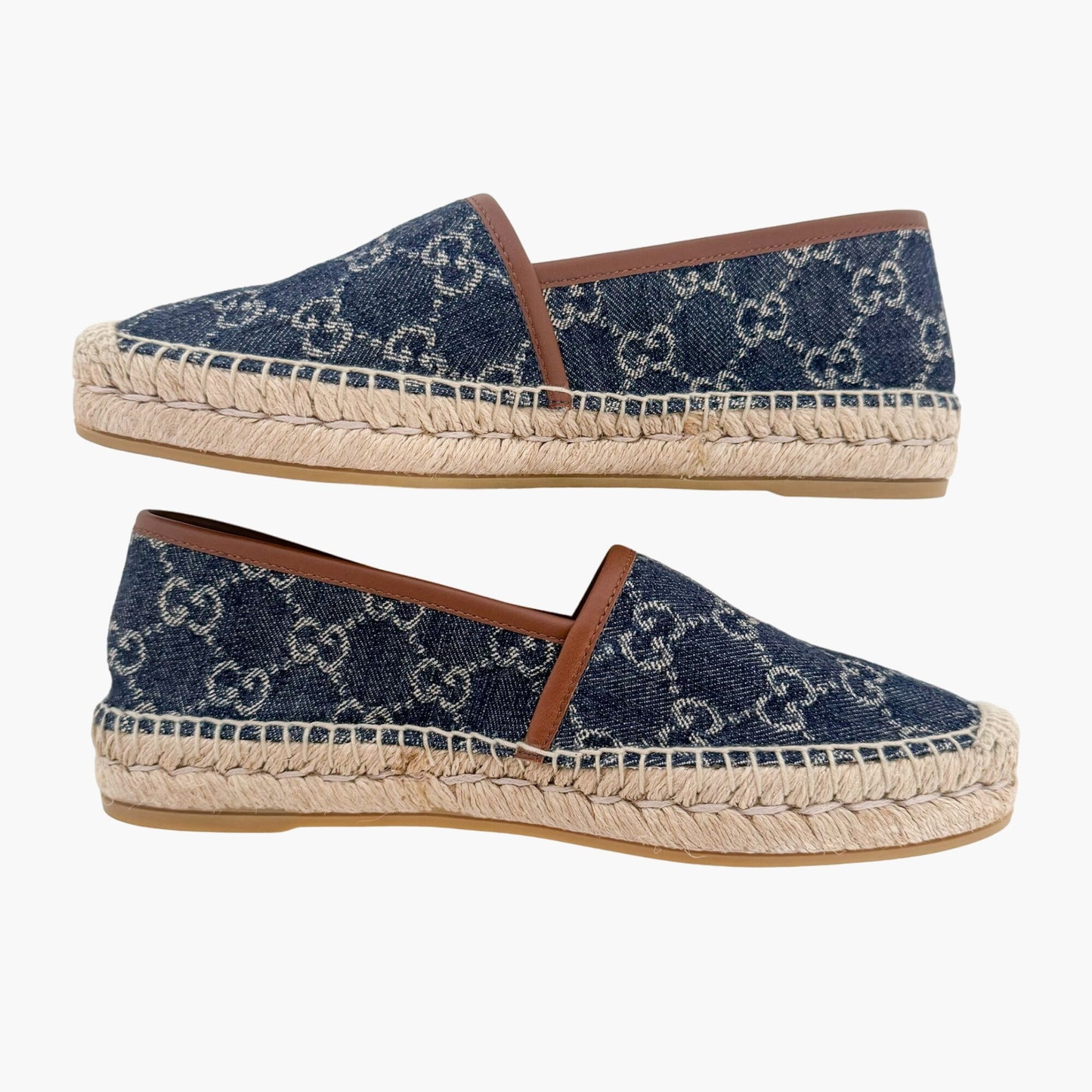 Gucci GG Monogram Espadrille Flats in Navy Blue Denim Size 37