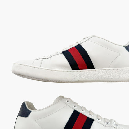 Gucci Ace Web Stripe Sneakers in White Leather Size 37.5