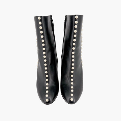 Aquazzura Follie Pearl Leather Ankle Boots Black Size 37