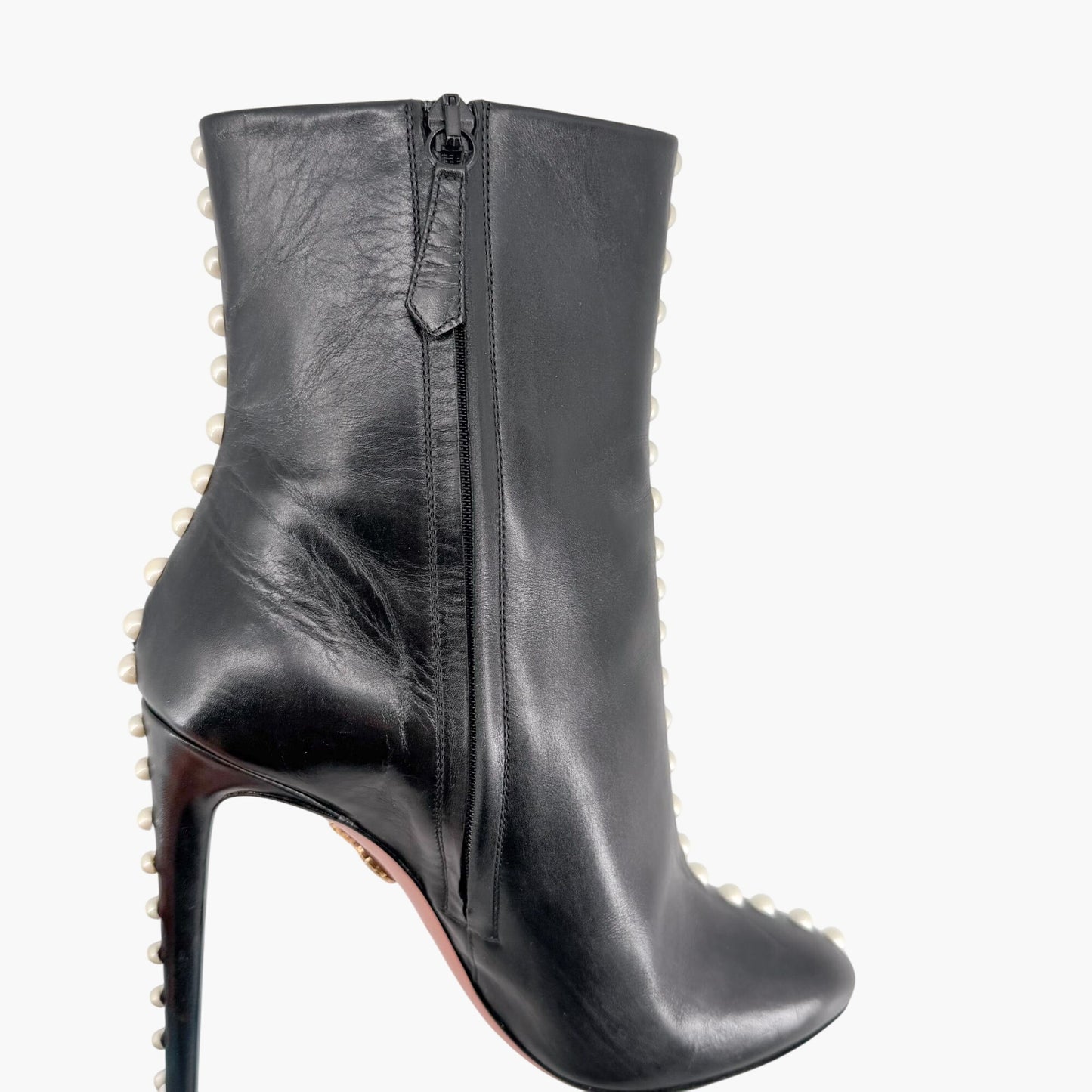 Aquazzura Follie Pearl Leather Ankle Boots Black Size 37
