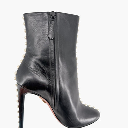 Aquazzura Follie Pearl Leather Ankle Boots Black Size 37