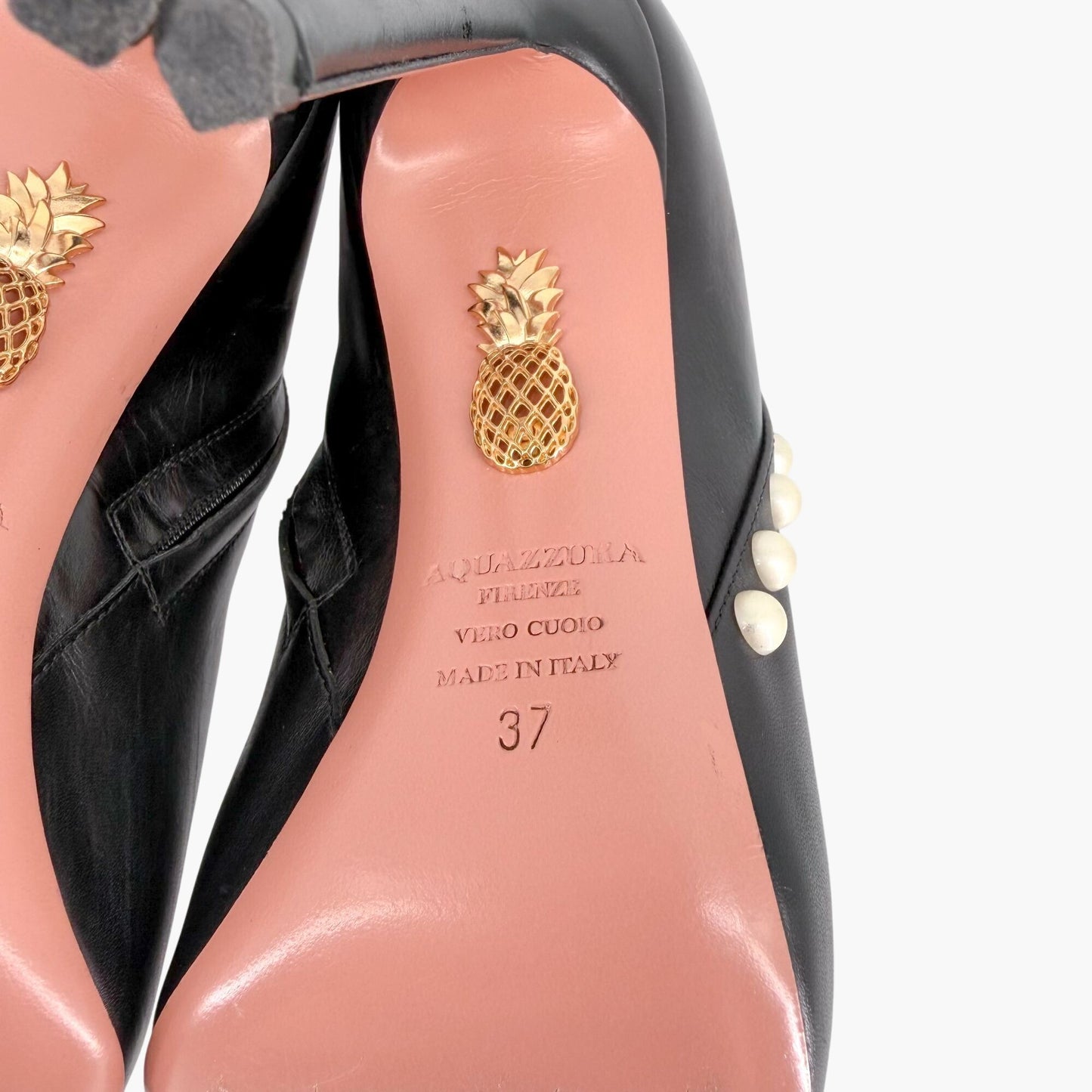 Aquazzura Follie Pearl Leather Ankle Boots Black Size 37