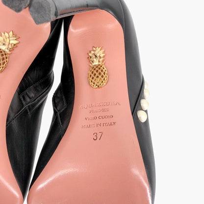 Aquazzura Follie Pearl Leather Ankle Boots Black Size 37