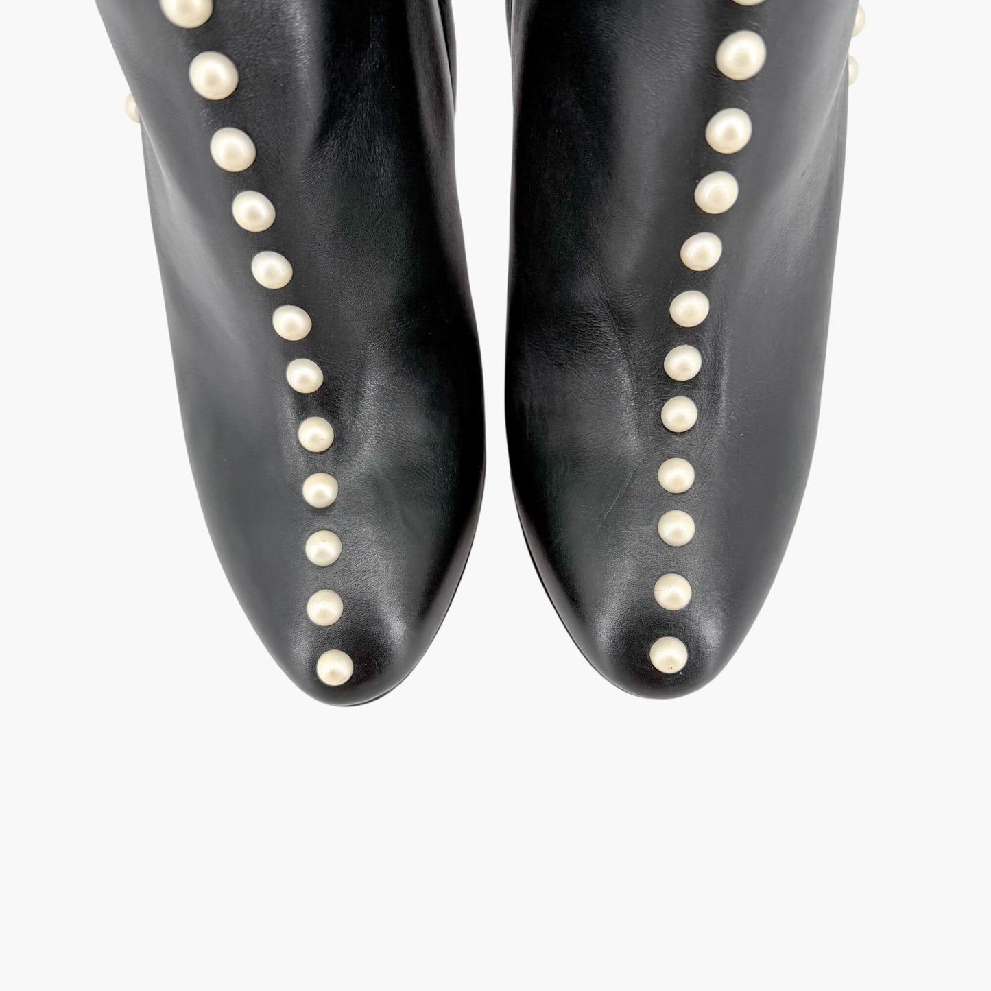 Aquazzura Follie Pearl Leather Ankle Boots Black Size 37