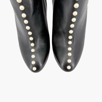 Aquazzura Follie Pearl Leather Ankle Boots Black Size 37