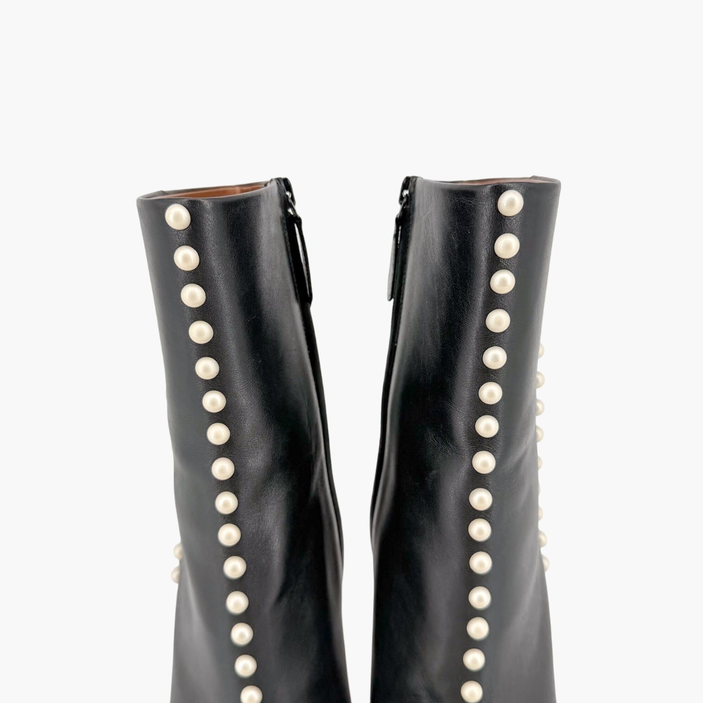 Aquazzura Follie Pearl Leather Ankle Boots Black Size 37