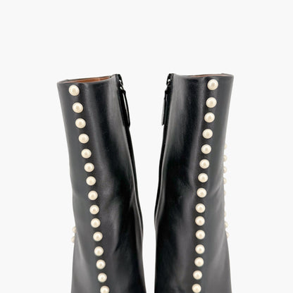 Aquazzura Follie Pearl Leather Ankle Boots Black Size 37