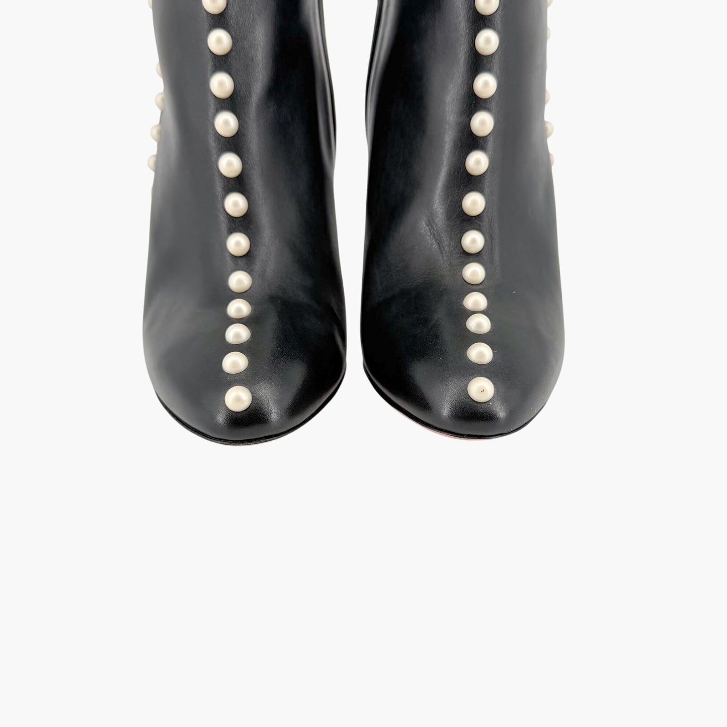 Aquazzura Follie Pearl Leather Ankle Boots Black Size 37