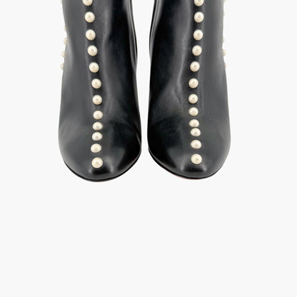 Aquazzura Follie Pearl Leather Ankle Boots Black Size 37