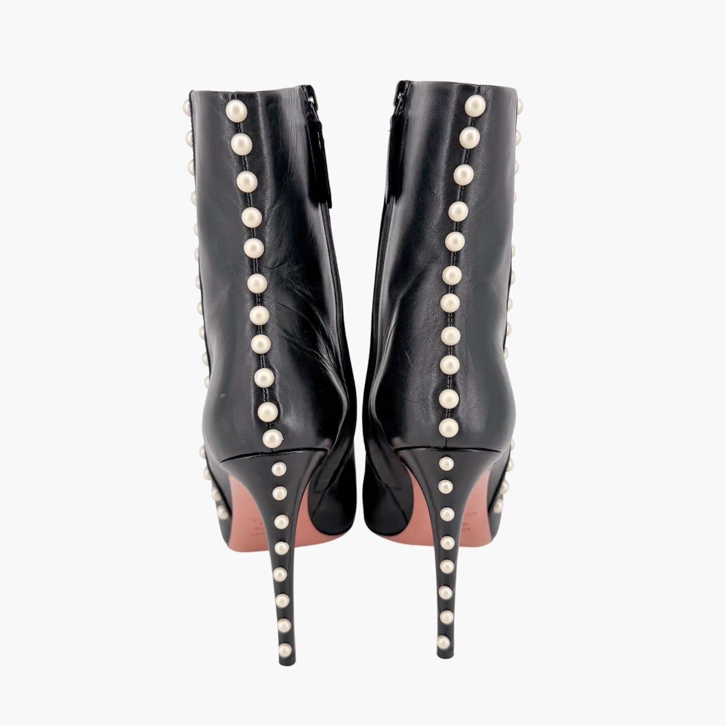 Aquazzura Follie Pearl Leather Ankle Boots Black Size 37