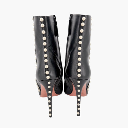 Aquazzura Follie Pearl Leather Ankle Boots Black Size 37