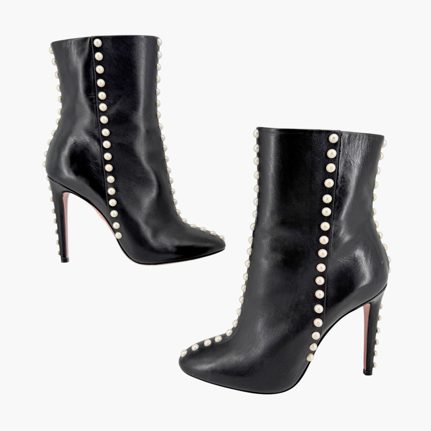 Aquazzura Follie Pearl Leather Ankle Boots Black Size 37
