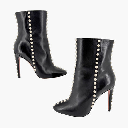 Aquazzura Follie Pearl Leather Ankle Boots Black Size 37