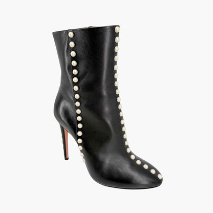 Aquazzura Follie Pearl Leather Ankle Boots Black Size 37