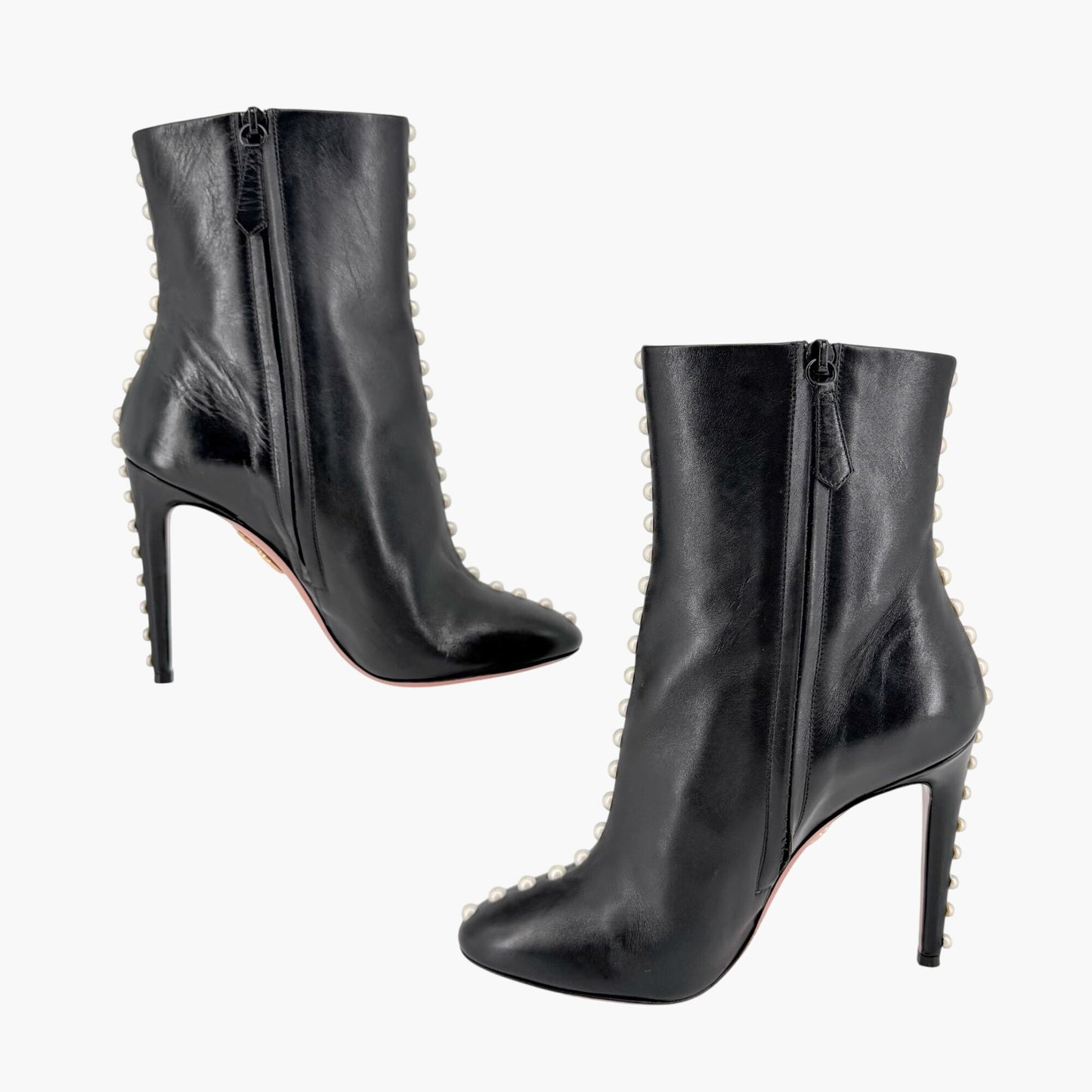 Aquazzura Follie Pearl Leather Ankle Boots Black Size 37
