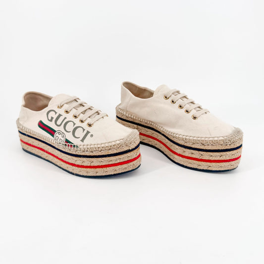 Gucci Lilibeth Platform Espadrille Sneakers in Beige Canvas – Size 37
