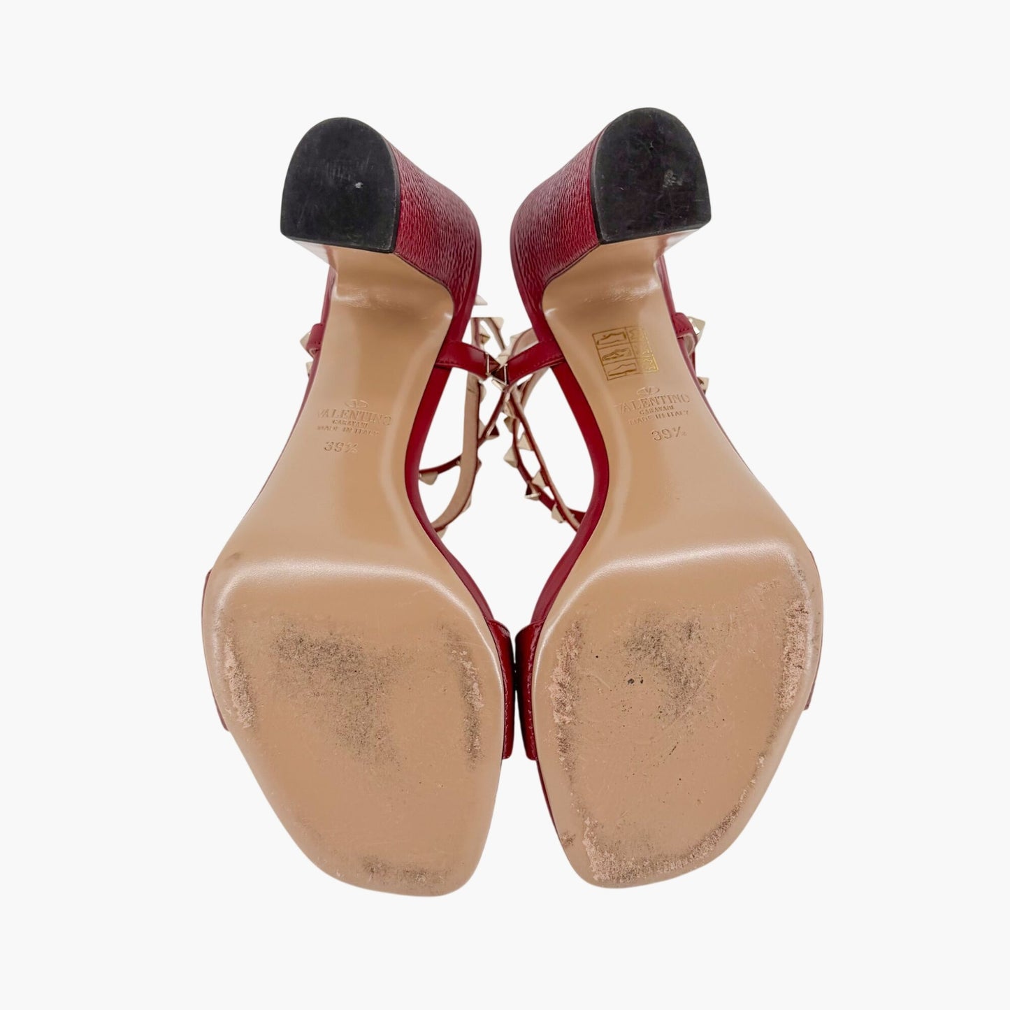 Valentino Rockstud Block Heel Sandals in Red Leather Size 39.5