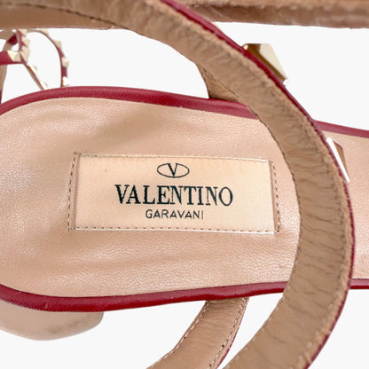 Valentino Rockstud Block Heel Sandals in Red Leather Size 39.5