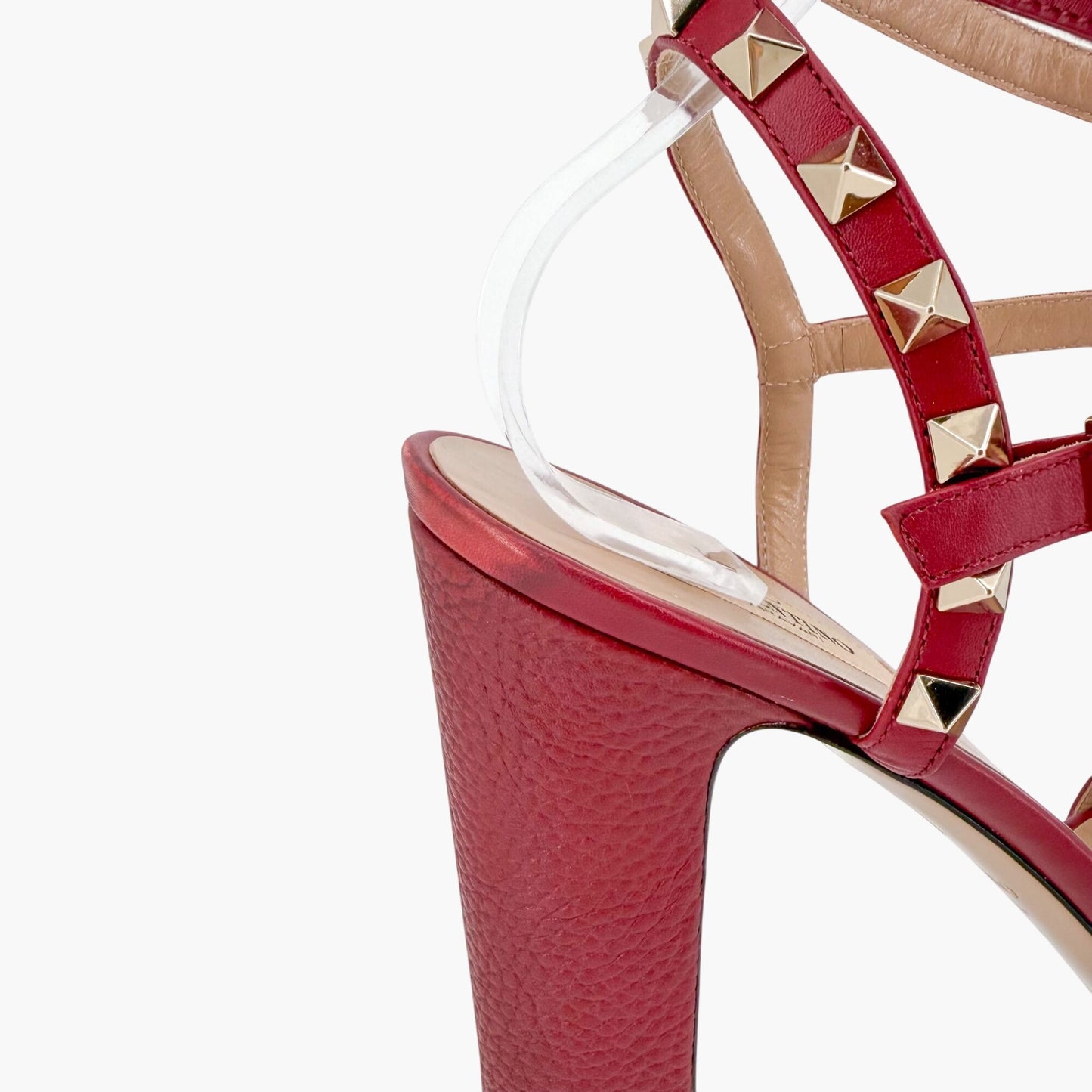 Valentino Rockstud Block Heel Sandals in Red Leather Size 39.5