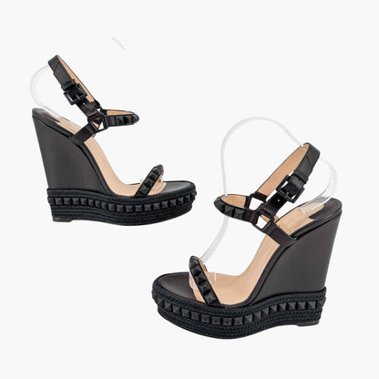 Christian Louboutin Cataclou 140 Spike Wedge Sandals Black Size 39