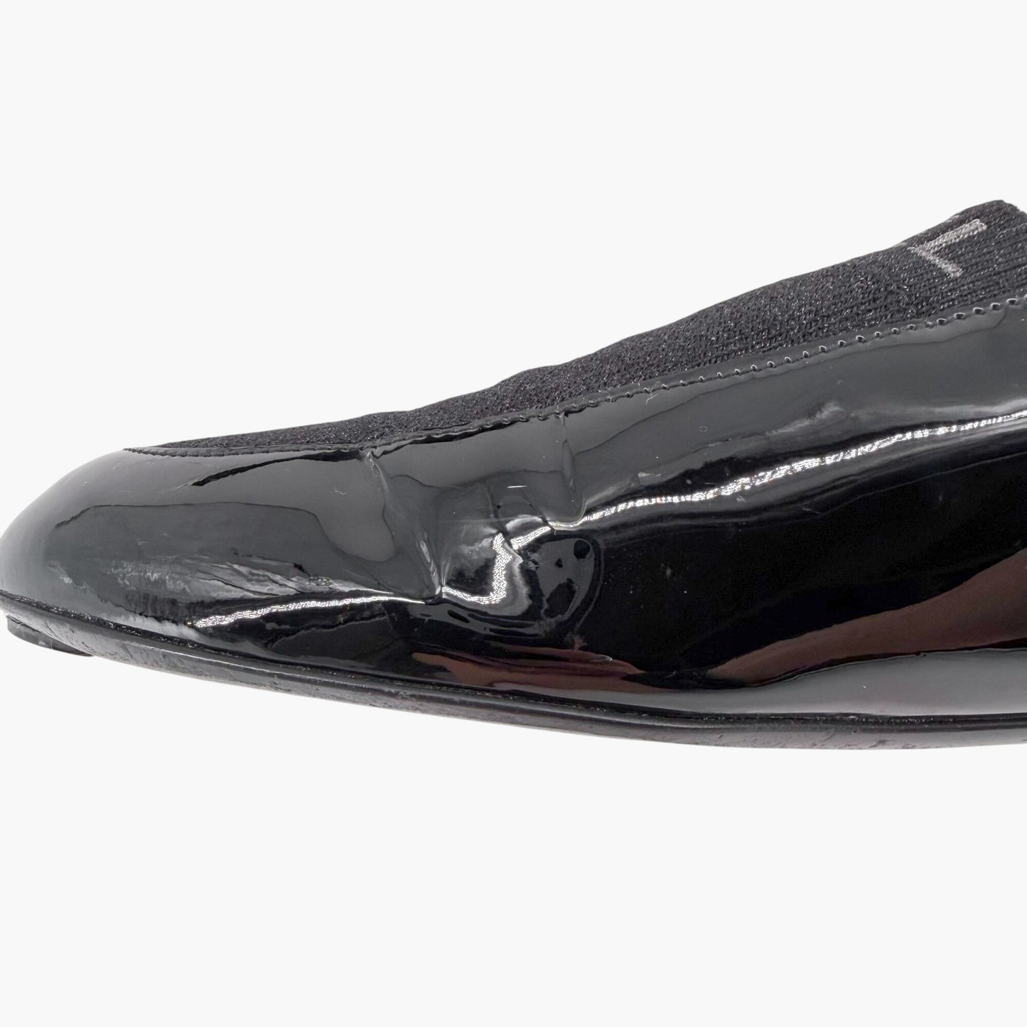Chanel Logo Mule Flats Black Patent Glitter Size 39C