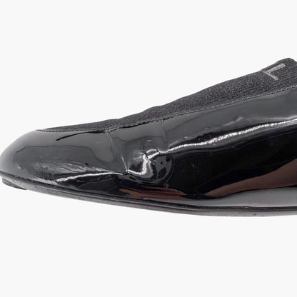 Chanel Logo Mule Flats Black Patent Glitter Size 39C