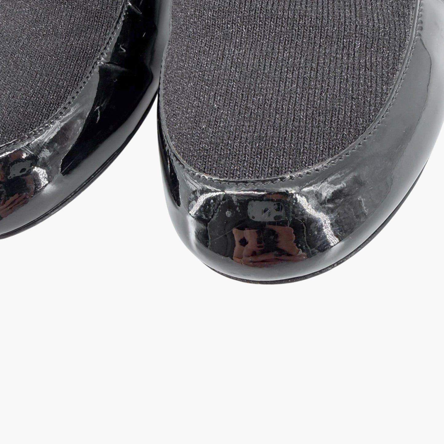 Chanel Logo Mule Flats Black Patent Glitter Size 39C